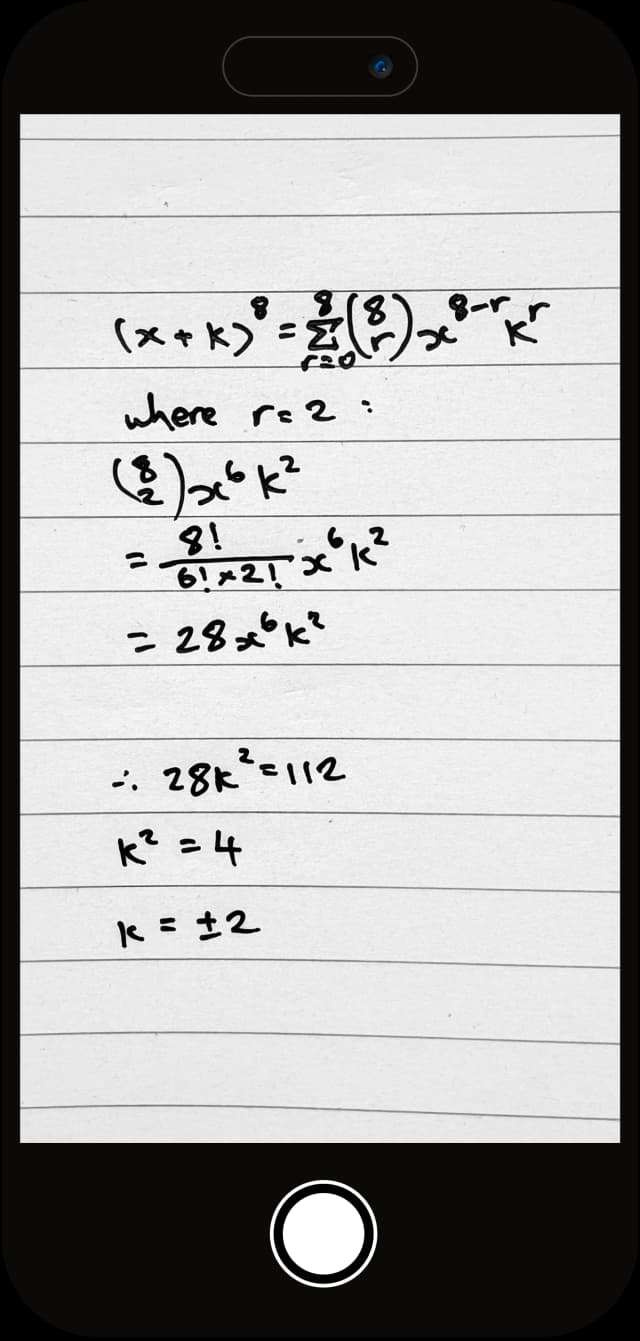 Mobile phone camera app displaying Math equations.